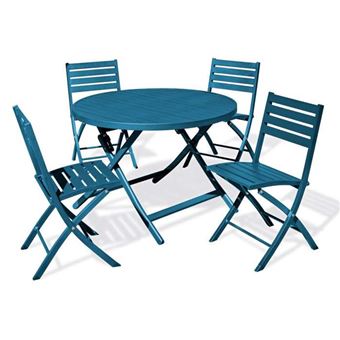 Ensemble table et chaise de jardin city garden aluminium bleu 4 personnes table rond 110.0 cm x 110 cm - 1