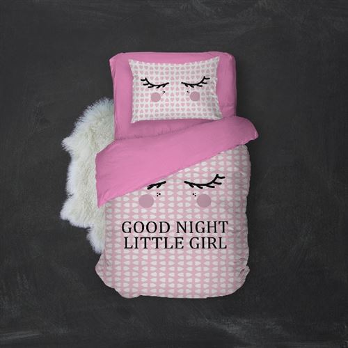 HOMEMANIA Pack oreiller et couette Girl - Blanc, rose - 155 x 210 cm