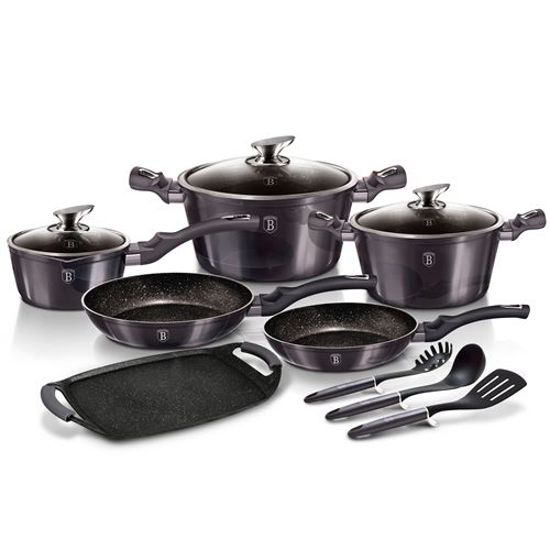 Batterie de Cuisine à Induction 12 Pièces Aluminium Antiadhésif sans PFOA, Berlinger Haus, Carbon Pro, , Gris