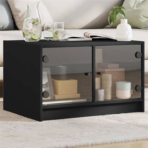 Vidaxl Noir Table Basse Avec Portes En Verre - Image 3