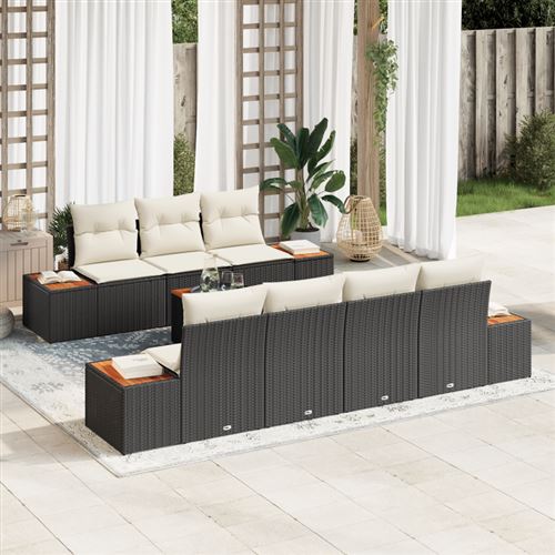 Non Communiqué Noir Set De Canapé De Jardin 8 Pièces Avec Coussins Poly Rattan Acacia