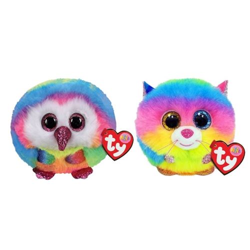 Ty - Peluches - Teeny Puffies - Owel La Chouette & Gizmo Chat