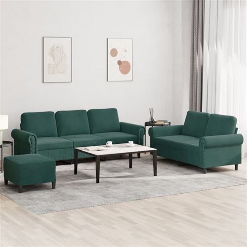 Non Communiqué Vert Ensemble De Canapés 3 Pcs Avec Coussins Foncé Velours