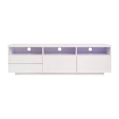 Meuble TV laque avec luminaire LED inclus - 2 portes et 2 tiroirs - Blanc brillant - L 165 cm - LUX