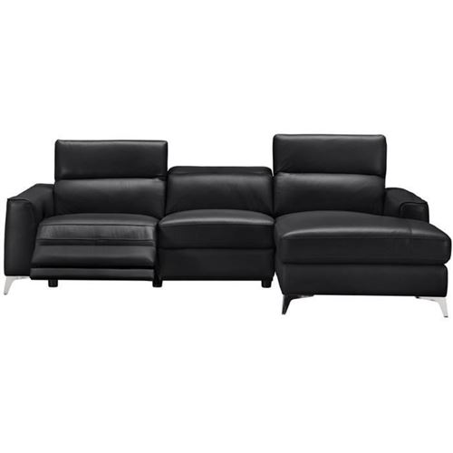 Canape dangle droit avec 1 place relax electrique - Cuir de vachette et simili noir - EDISON