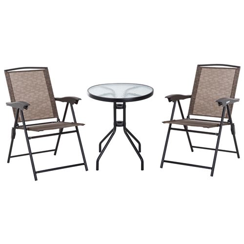 Outsunny Ensemble de jardin 3 pièces 2 chaises inclinables multi-positions pliables + table ronde verre trempé métal époxy textilène - vue 1