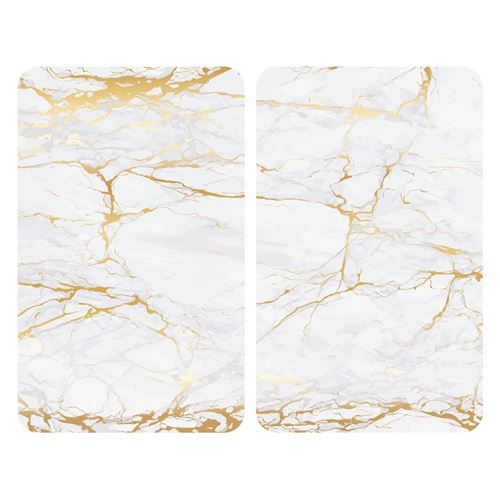 2 Couvre-plaques universel design Marbre - 30 x 52 cm - Blanc