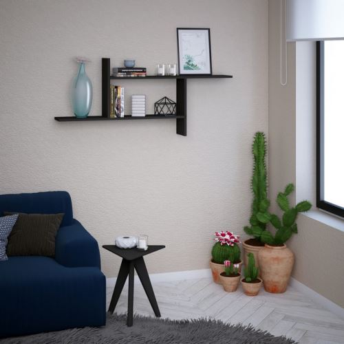 HOMEMANIA Étagère Neva - Étagère, porte-livre - pour mur - Anthracite en Bois, 110 x 18 x 60 cm