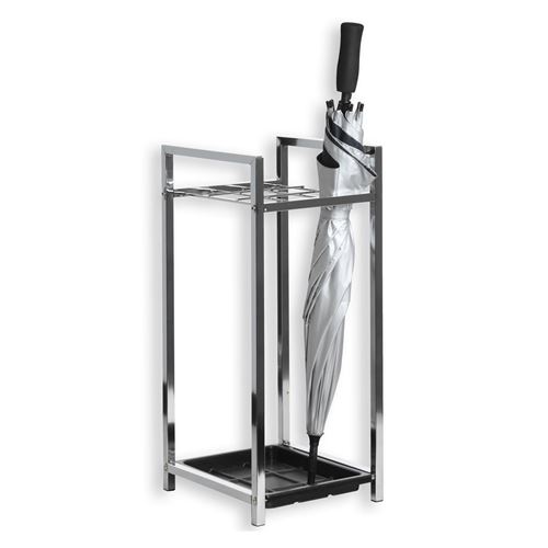 Porte-parapluie NELIA support pour parapluies ou cannes avec séparation et réceptacle d'eau, structure en métal chromé