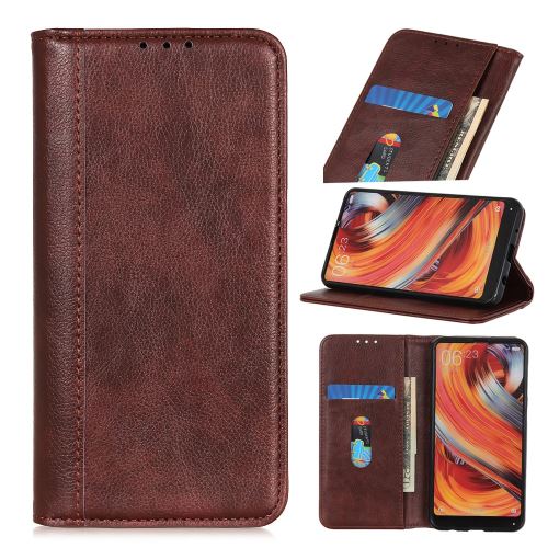 Etui en PU fente de litchi auto-absorbée marron pour votre Apple iPhone 6.5 pouces (2019)