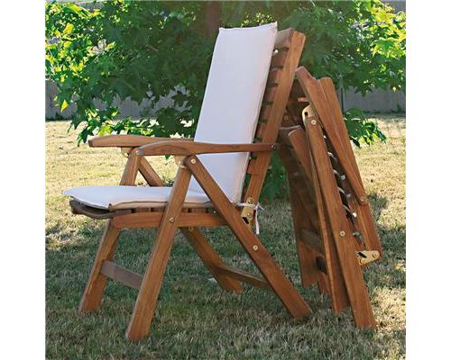 Fauteuil en bois avec coussin écru BEGONIA - L 65 x P 85 x H 108 cm