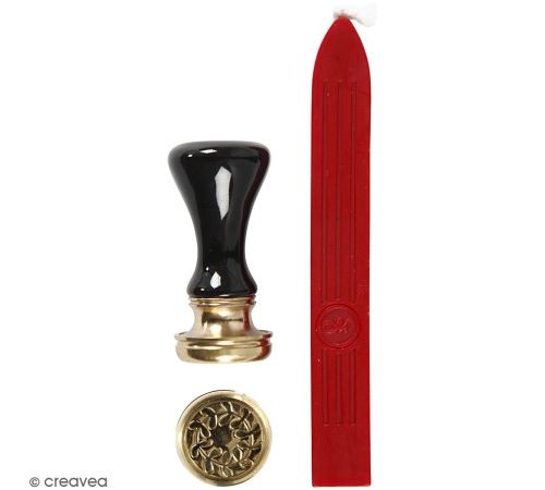 Kit de cire à cacheter - Rouge - Motifs couronne de feuilles - 2 pcs