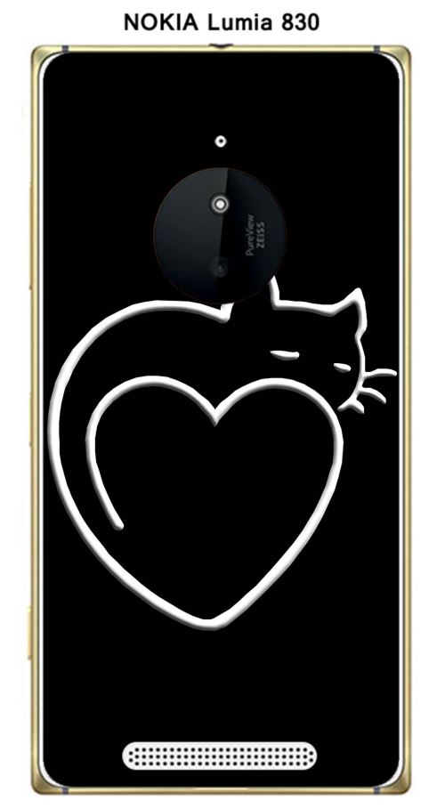 Coque Nokia Lumia 830 design Chat cœur fond noir