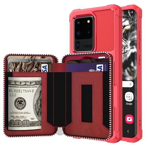 Etui en PU avec fermeture éclair rouge pour votre Samsung Galaxy S20 Ultra