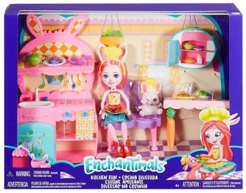 Coffret mobilier enchantimals la cuisine du lapin : poupee bree lapin 15 cm , figurine twist, meubles et accessoires