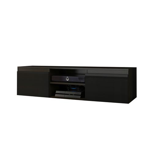 GOREME 1W | Meuble bas TV contemporain salon/séjour 120x40x36 | 2 niches 2 portes | Rangement moderne matériel audio/video/gaming | Wenge/Noir Gloss