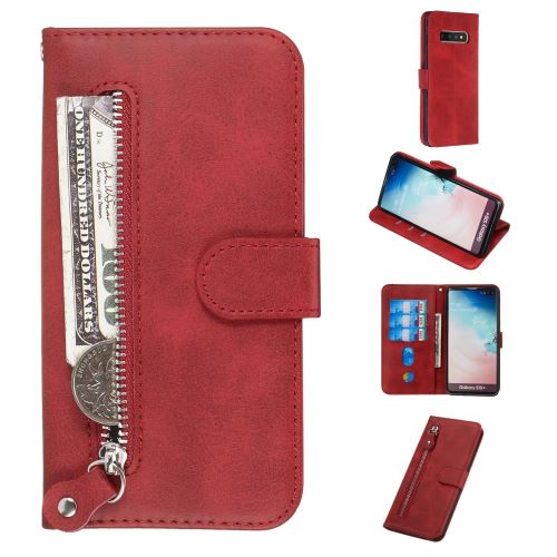 Etui en PU fermeture éclair avec support rouge pour votre Samsung Galaxy S10 Plus