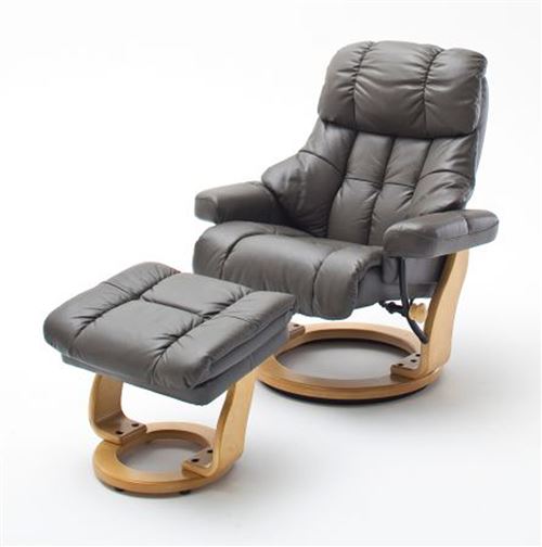 Fauteuil relax en cuir coloris gris foncé / naturel - 97 x 110 x 92 cm -PEGANE-