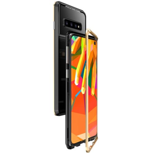 Housse étui Coque en verre trempé magnétique pour Samsung Galaxy S10 Plus - Noir/Or -4114