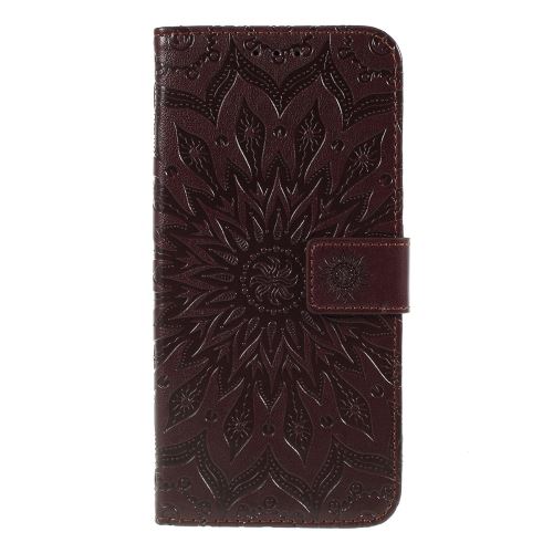 Etui en PU tournesol magnétique avec support marron pour votre Huawei P Smart Z/Y9 Prime 2019