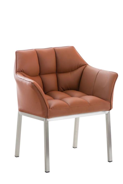 Chaise de salle à manger Octavia similicuir - Piètement en Acier inoxydable - Siège Gris clair
