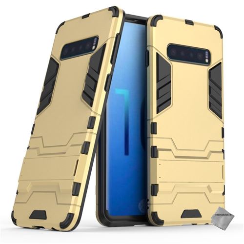 Housse etui coque rigide anti choc pour Samsung Galaxy S10 + verre trempe - OR - htdmobiles