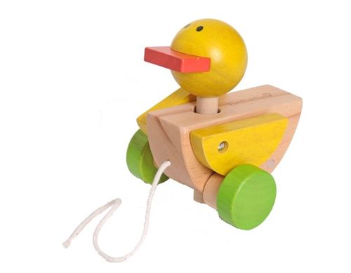 Everearth Canard de trait en bois jaune ailes mobiles 12 cm jaune