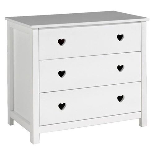 AMORI Commode de chambre en pin massif et MDF 90 cm - Blanc laqu&eacute; 