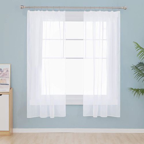 Deconovo Lot de 2 Rideaux Voilage Translucide Rideau Salon Moderne Balcon Chambre Enfant Salle à Manger Galon Fronceur 132x160cm Blanc