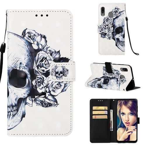 Etui en PU support motif imprimé crâne et rose pour votre Samsung Galaxy A20/A30