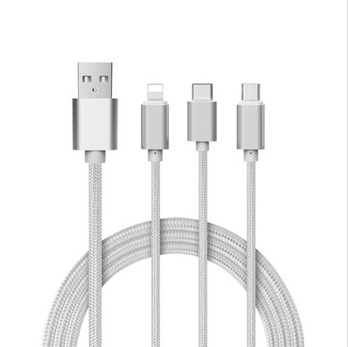 Cable 3 en 1 Pour GOOGLE Pixel 3 Android, & Type C Adaptateur Micro USB Lightning 1,5m Metal Nylon (ARGENT)