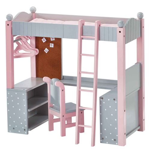 Lit superposé mezzanine avec bureau et étagères de rangement pour poupée poupon jouet Olivias Little World TD-0204AG