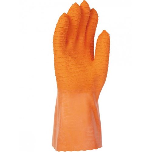 Gant protection chimique et anti chaleur SINGER Taille 8 Orange/coton interlock 30cm coupé cousu paume crêpée