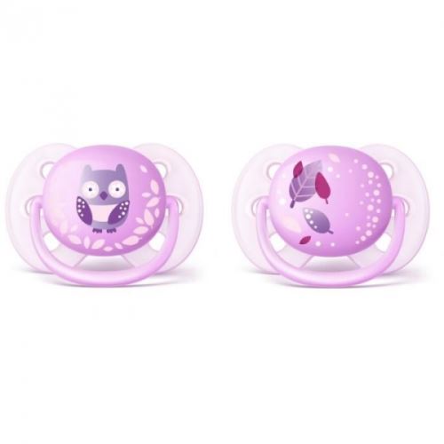 Lot de 2 sucettes ultra douce 0/6 mois chouette et feuilles - philips avent