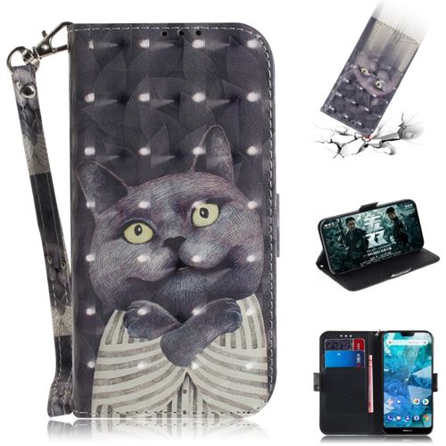 Etui en PU décor tache lumineuse chat gris pour votre Nokia 7.1