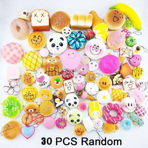 30pcs Medium Jumbo Mini aléatoire Squishy doux Panda / Pain / gâteau / Buns sangles pour téléphones