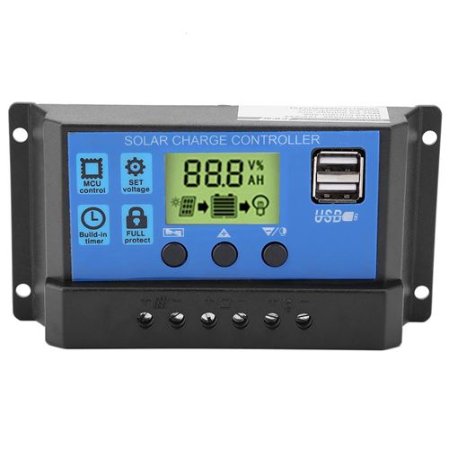 Régulateur de contrôleur de charge à panneau solaire PWM 12V 24V double écran LCD 30A (YJSS-30A)