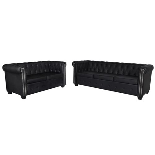 Vidaxl Set de Canap&eacute; Chesterfield 2 places et 3 Noir