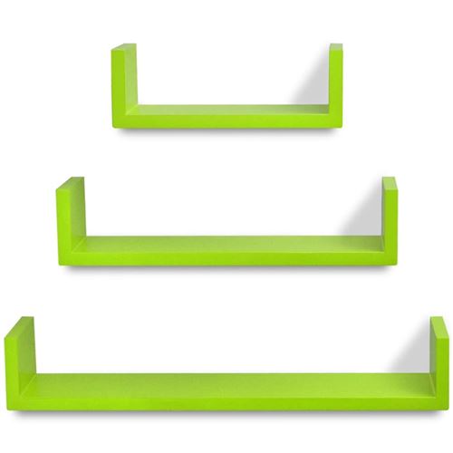 vidaXL 3 Etagères murales en forme de U et MDF Vert pour DVD/Livres