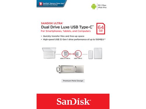 Non Communiqué Sandisk Ultra Luxe 64 Go Clé Usb 3.1 Type-C Double Connectique 150Mb/S