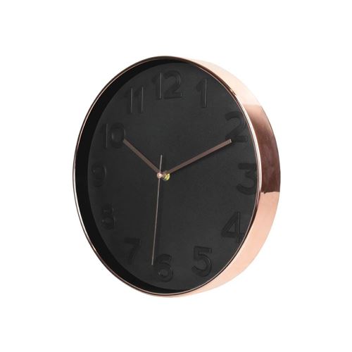The Home Deco Factory - Horloge ronde noire et cuivrée 30.5 cm