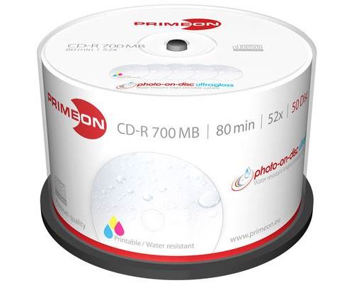 CD-R 80 vierge Primeon 2761109 tour 50 pc(s) 700 Mo 80 min imprimable surface ultra-brillante étanche indélébile