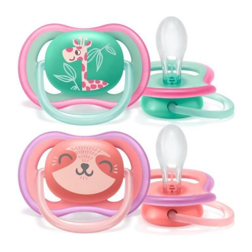 philips avent lot de 2 sucettes ultra air - 18 mois et + - vert et rose