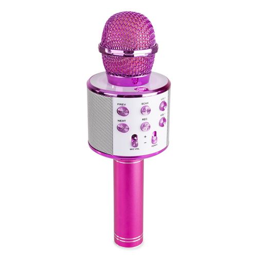 Max KM01 Micro de karaok&eacute; 2-en-1 : enceinte Bluetooth & lecteur multim&eacute;dia - Rose 