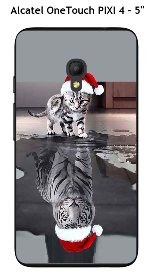 Coque TPU gel souple Alcatel OneTouch PIXI 4 - 5 pouce design Chat Tigre Blanc Bonnet