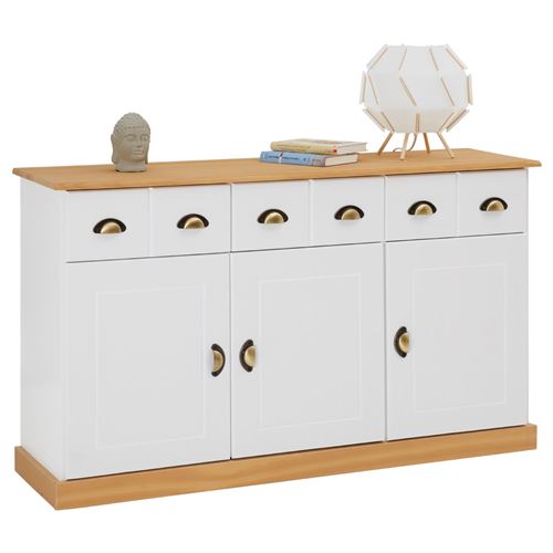 Buffet PARIS en pin massif, 3 portes et 3 tiroirs, lasuré blanc et brun