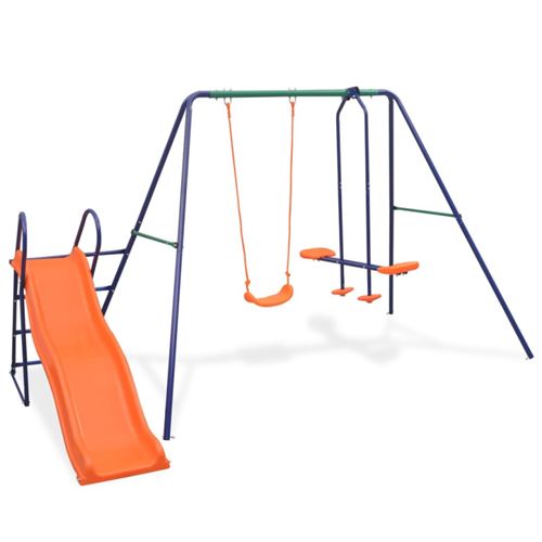 vidaXL Ensemble de balançoire avec Toboggan et 3 Sièges Orange
