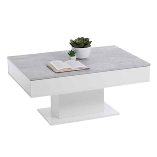 Table basse avec rangements 100x65x46 cm gris b&eacute;ton et blanc