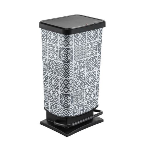 Poubelle de cuisine a pédale paso - 40 l - motif carreaux de ciment - blanc et gris sun