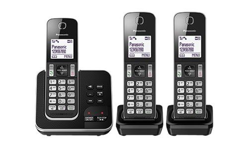 Panasonic KX-TGD323 - Téléphone sans fil - système de répondeur avec ID d appelant/appel en instance - DECT\GAP - (conférence) à trois capacité d appel - noir, argent + 2 combinés supplémentaires